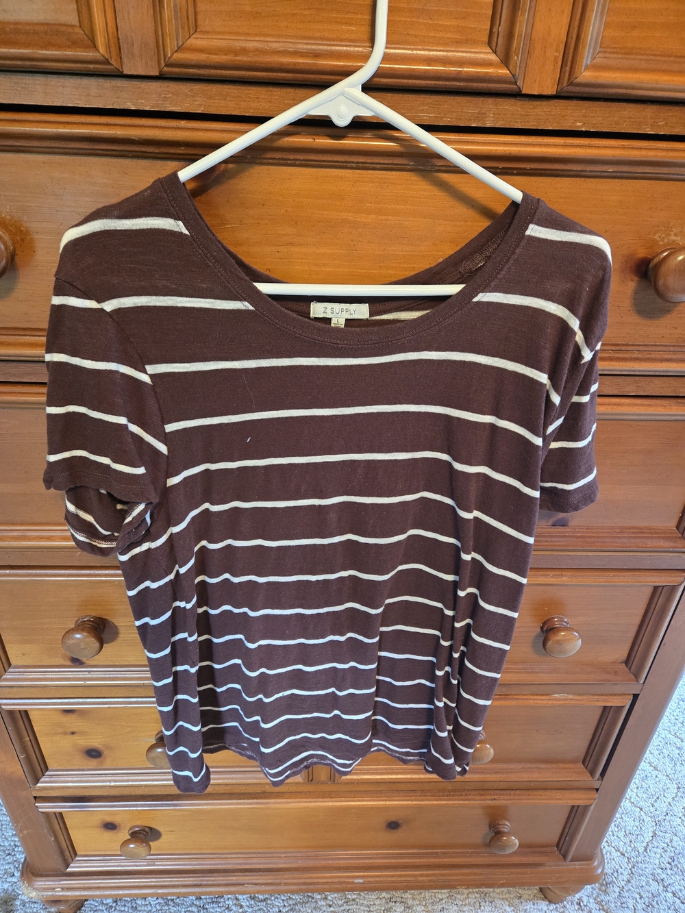 Z Supply Brown and White Striped Scoop Neck Tee